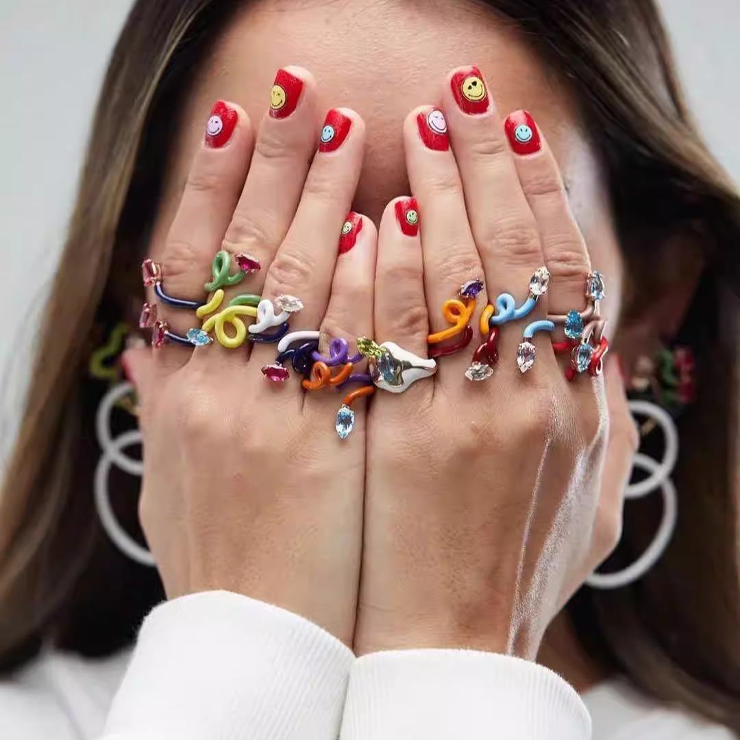 可调节戒指珐琅多巴胺欧美女