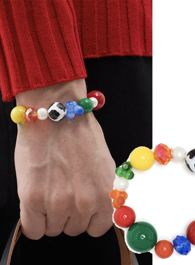 欧美eliou同款新年氛围天然石珍珠混搭彩撞色童趣可调节手链情侣