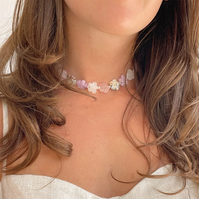 天然石项链可爱花朵女