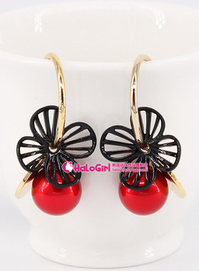 韩国耳环NUANCE正品 百搭时尚花朵球球 日韩新款长耳钉防敏女包邮