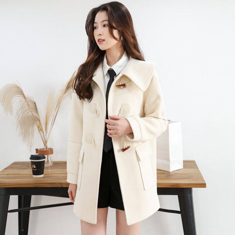 牛角扣毛呢外套女2025年秋冬新款韩版流行小个子呢子大衣女中长款