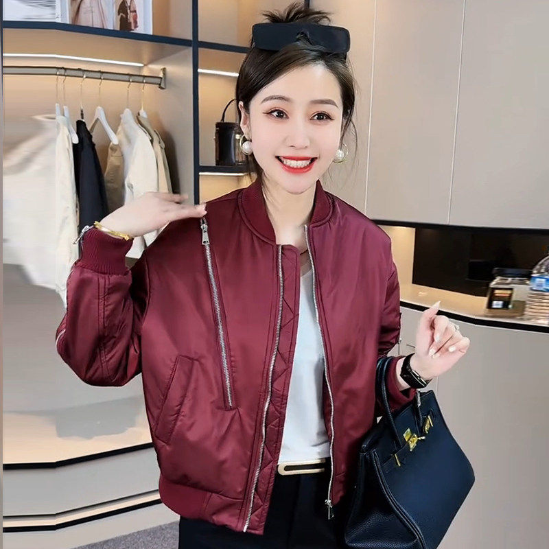 秋季2025新款大码宽松棒球服女美式拉链设计感飞行员夹克短款外套