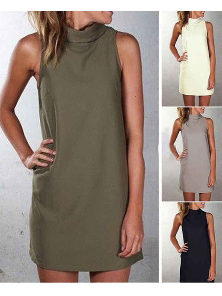Solid color high collar sleeveless dress  纯色高领无袖连衣裙