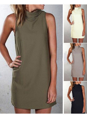 Solid color high collar sleeveless dress  纯色高领无袖连衣裙