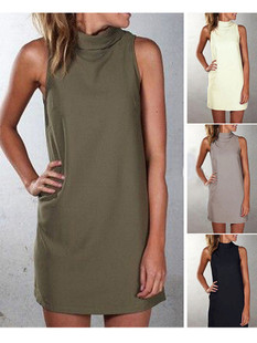 collar high sleeveless dress 连衣裙 Solid 纯色高领无袖 color