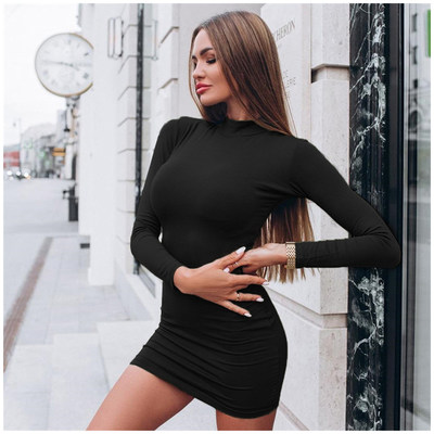 MiniDress Women Fall  Keep Warm Long Sleeve Slim Dress包臀裙