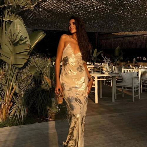 女士露背v领吊带连衣裙