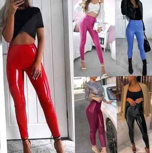 Faux Leather Skinny Pants Pencil Red Leggings Trousers Solid