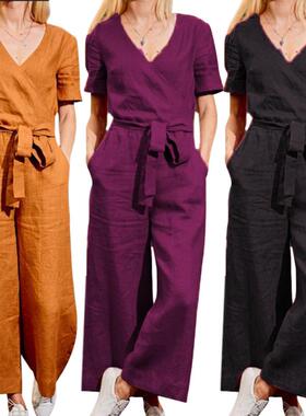 V-neck pocket overalls sports fashion jumpsuit V领连身裤街头