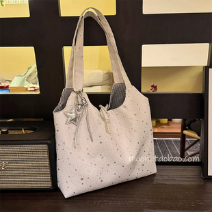 ins风星星托特包女2025新款韩系大容量通勤百搭手提帆布包慵懒风