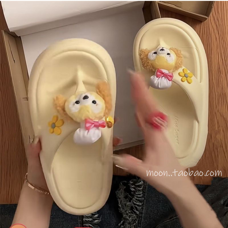 奶油色可爱厨师狗厚底人字拖2025新款女夏季外穿夹脚踩屎感凉拖鞋