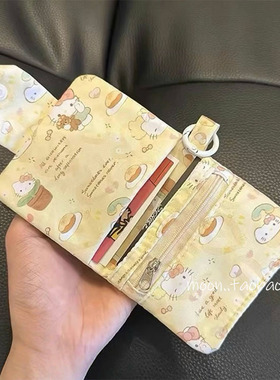 日系猫咪黄色多层卡包女生2025新款零钱包迷你按扣小钱包多功能