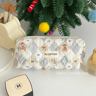 笔袋高颜值ins风韩系菱形熊女文具袋大容量高中生铅笔盒文具收纳