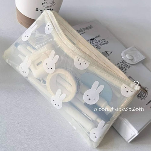 日系ins卡通可爱兔子简约大容量透明PVC防水学生笔袋文透明笔袋