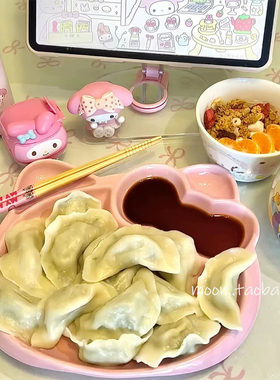 hello小猫饺子餐盘家用创意陶瓷卡通分格盘西餐盘早餐盘饭菜盘碗