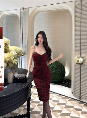 viola【天使王妃】摩洛哥王妃同款elis*fran8k勃艮第红连衣裙