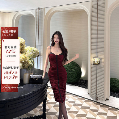 现货 viola【天使王妃】摩洛哥王妃同款elis*fra8k勃艮第红连衣裙