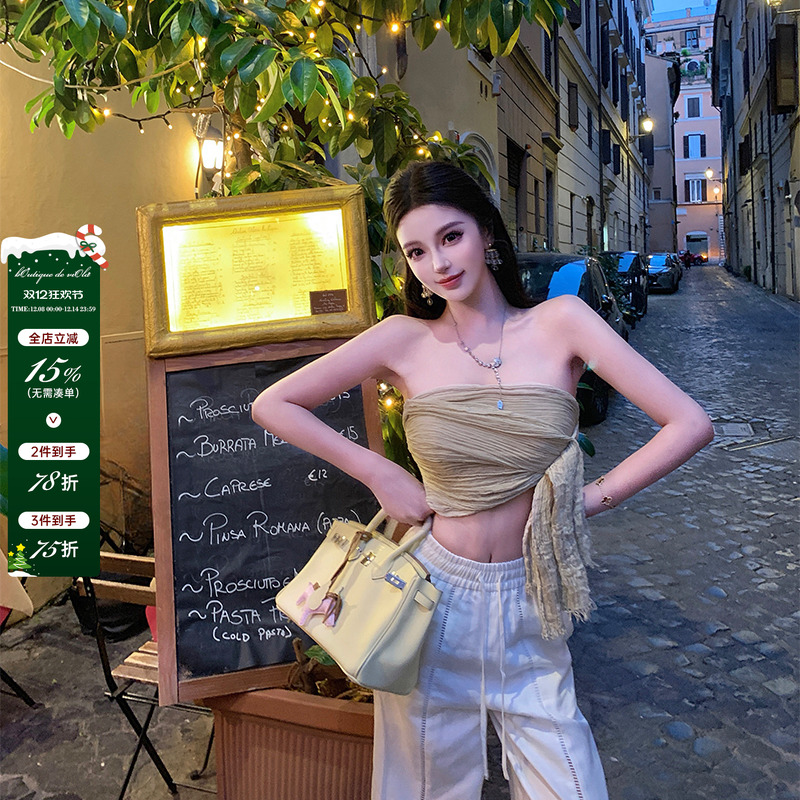 viola【托斯卡纳】末日废土风 法式辣妹定制面料亚麻纽结抹胸