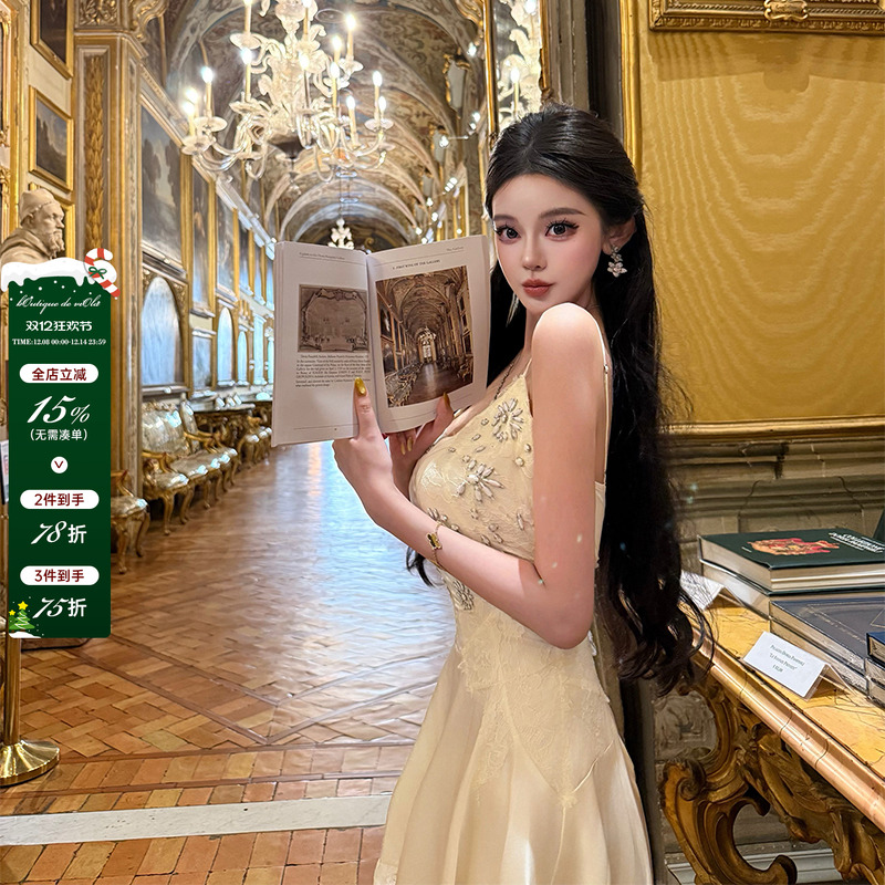 viola【中古白露】give*chy法式复古重工刺绣钉珠蕾丝拼接连衣裙