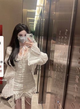 viola 【清纯白莲花】2022夏季 白色棉吊带连衣裙+公主袖开衫套装