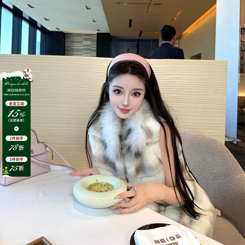 viola【龙猫精灵】baby獭兔稀有卡布奇诺色拼接山猫领皮草马甲