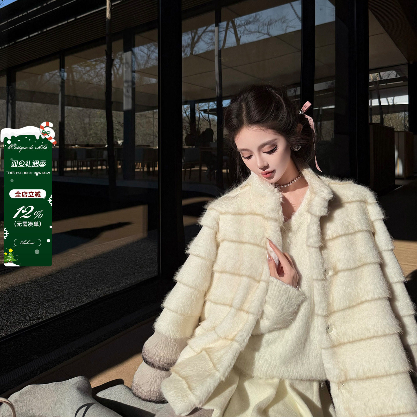 viola【白雪龙猫】真假难辨 水貂+龙猫 手感巨nb环保毛外套温柔风