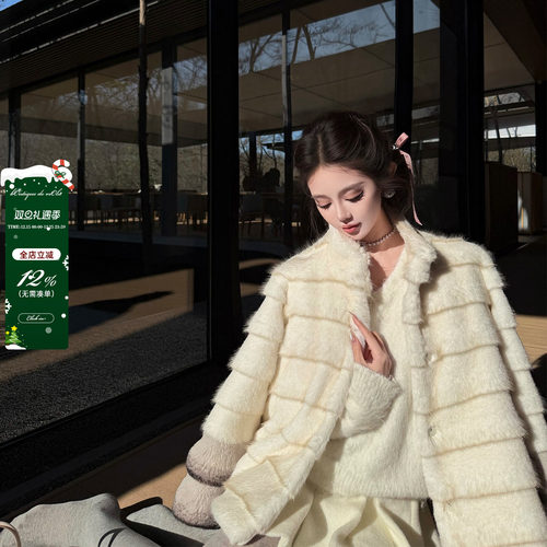 viola【白雪龙猫】真假难辨 水貂+龙猫 手感巨nb环保毛外套温柔风