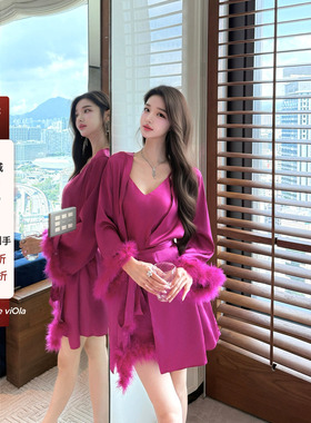 viola【美杜莎】 g&p私服欲系氛围性感睡衣套装鸵鸟毛吊带裙开衫