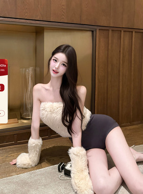 viola【冰岛雪兔 改了三次巨显瘦版型草兔编织皮草抹胸袖套贵妇