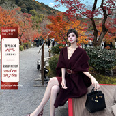 现货 鳄鱼纹腰带100羊毛大衣 勃艮第&黑皮诺eli viola 人生大衣