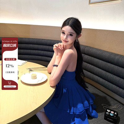 viola【曲线雕塑师】al*i定染巨显白克莱因蓝高密双线抹胸套装