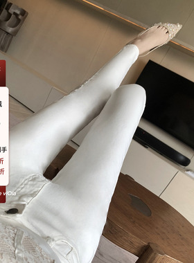 viola【小白裤神话】穿过Zui显瘦的！高腰修身韩风白色高弹牛仔裤