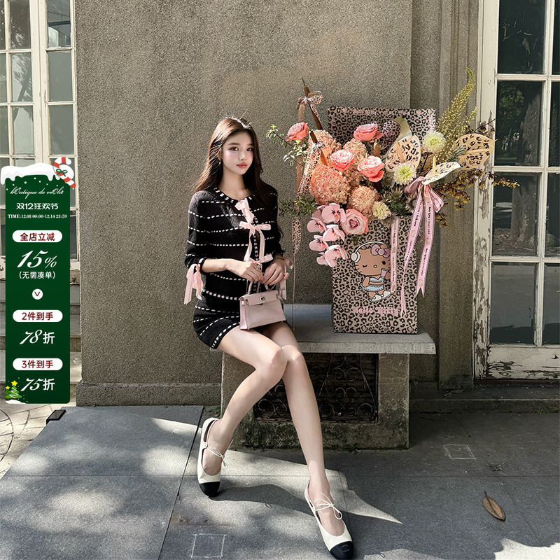 viola【礼物甜心】bern*te小众私服超甜妹纯棉针织开衫短裙套装