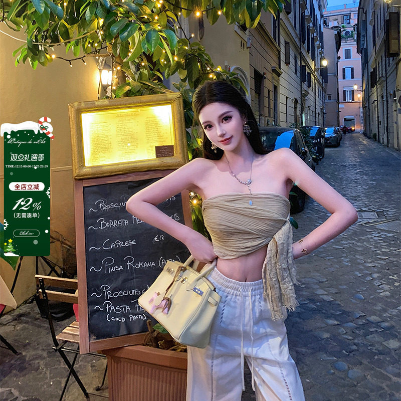 viola【托斯卡纳】末日废土风 法式辣妹定制面料亚麻纽结抹胸