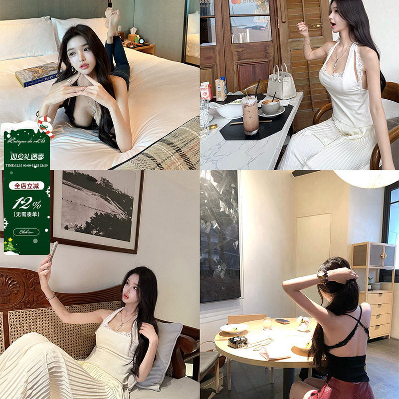 viola【内搭的神！！！蕾丝吊带】巨显大两穿定制睫毛蕾丝背心