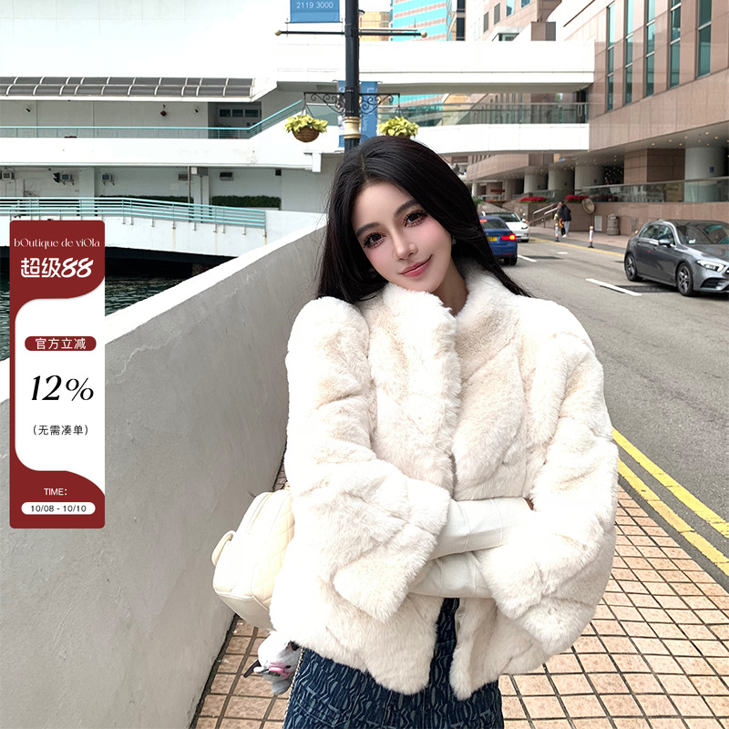 viola【柔焦雪饼】性价比王奶呼绒感max环保毛斜排七分袖外套女