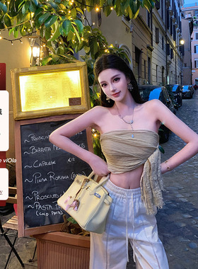 viola【托斯卡纳】末日废土风 法式辣妹定制面料亚麻纽结抹胸