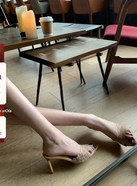 viola【浪漫本能】蕾丝巨温柔 尖头刺绣高跟拖鞋