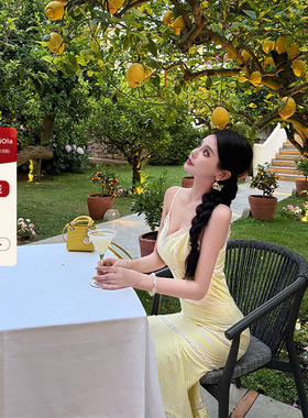 【现货】viola【柠檬岛】香2w+奶fu柠檬黄蕾丝拼接刺绣花边连衣裙