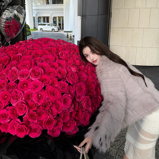 现货 viola【香草山猫】 进口saga狐狸毛定染山猫袖口皮草外套