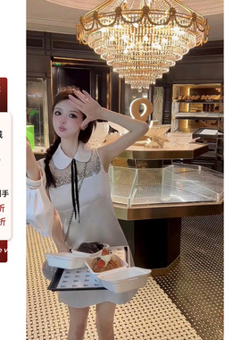 viola 设计高级感裙子重工连衣裙 手缝水钻性感气质白色连衣短裙