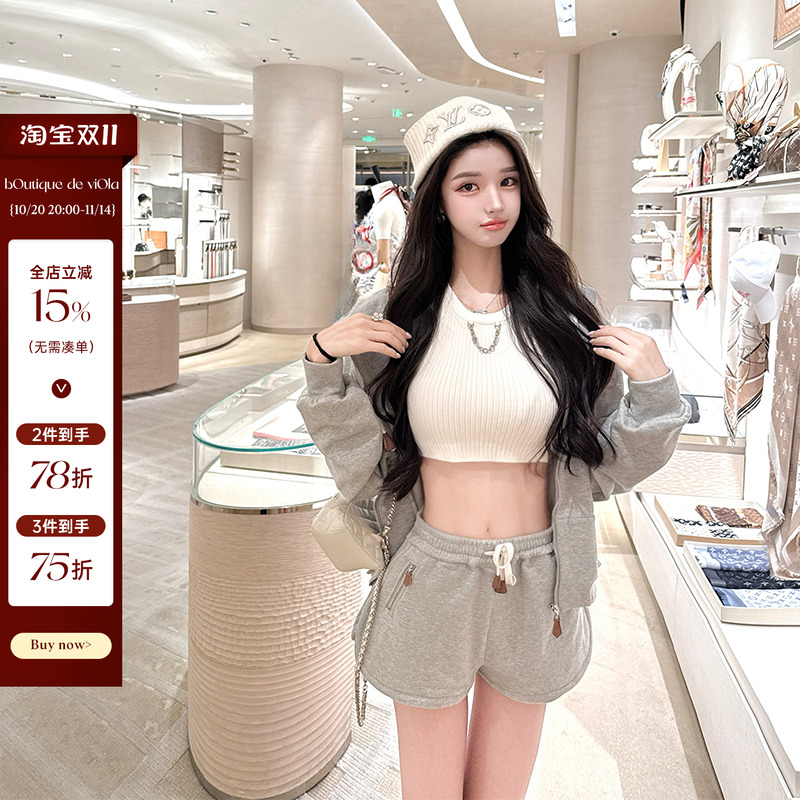 viola【女团套装】1*v2w+安宥*真同款yb皮标短裤开衫卫衣套装