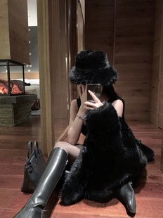 viola【大女主】环保毛天花板黑色皮草外套女冬季宽松保暖大衣