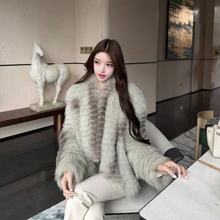 viola 直播专属【慕雪女神】竖翻领一字狐/白狐皮草外套