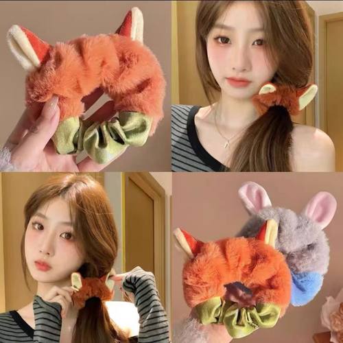 名创同款疯狂动物城朱迪尼克毛绒发圈头绳少女秋冬皮筋大肠圈发饰