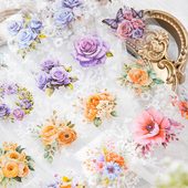 遇见花海PET切膜手帐胶带花朵玫瑰盐系咕卡手账造景拼贴装 饰贴纸