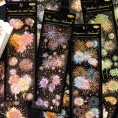 烟花瞬间PET立体烫金手账贴纸浪漫烟花盐系咕卡手帐拼贴装 饰素材