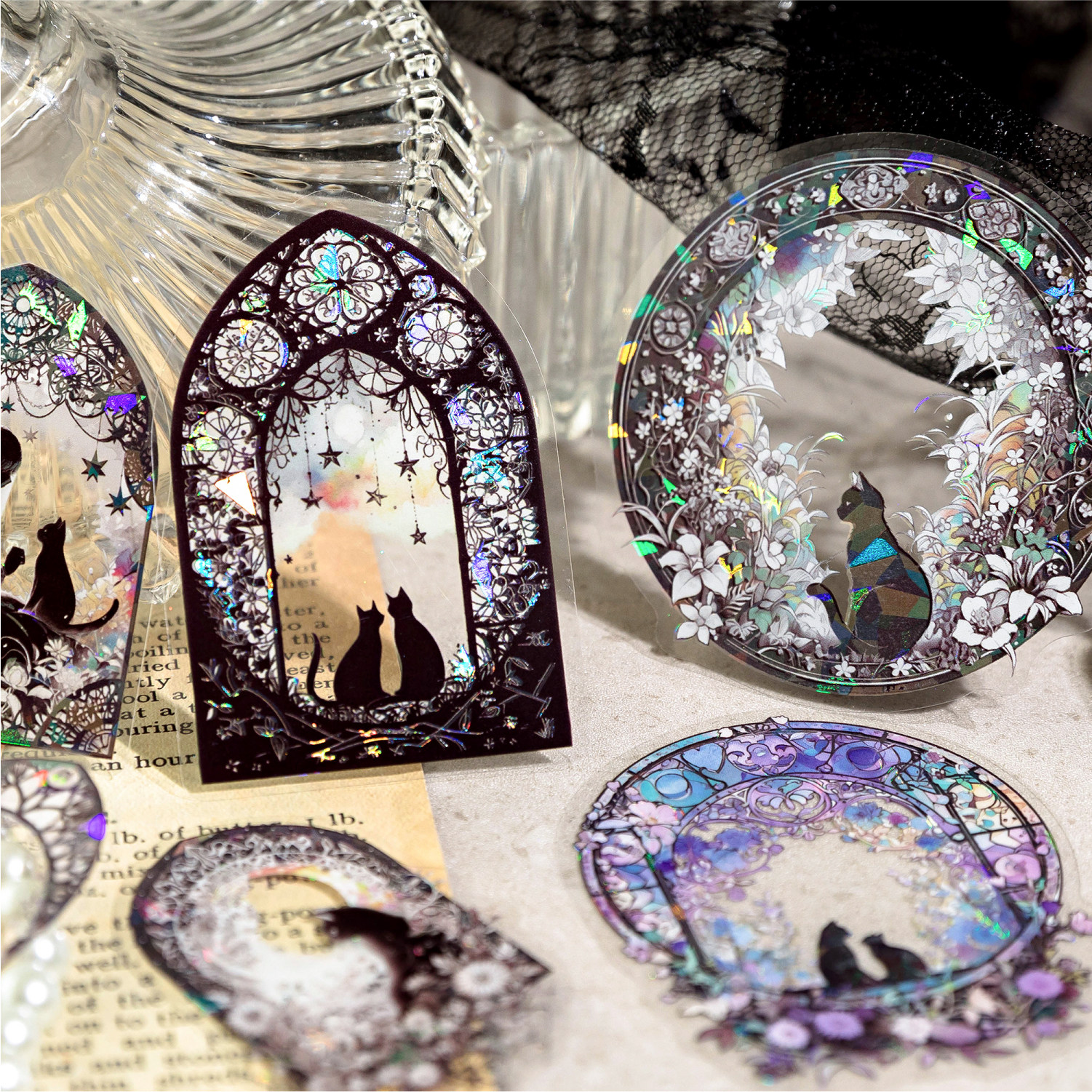 蕾丝绮梦PET镭射手账贴纸花朵蝴蝶猫咪盐系手帐咕卡流麻拼贴素材,文具电教/文化用品/商务用品,贴纸/立体贴纸,淘宝优惠券,粉丝福利购,淘宝优惠卷