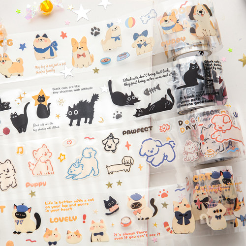 猫狗日记pet切膜防水手账胶带可爱猫咪狗狗咕卡手帐拼贴素材贴纸