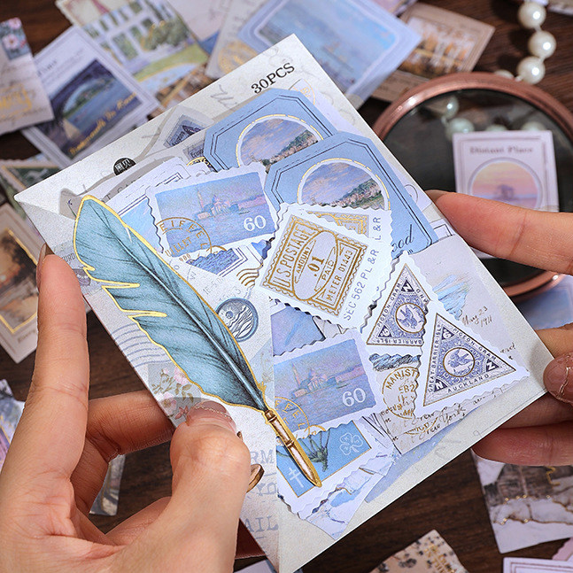 暖风来信手账贴纸复古邮票英文植物风景盐系手帐拼贴装饰素材贴画,文具电教/文化用品/商务用品,贴纸/立体贴纸,淘宝优惠券,粉丝福利购,淘宝优惠卷